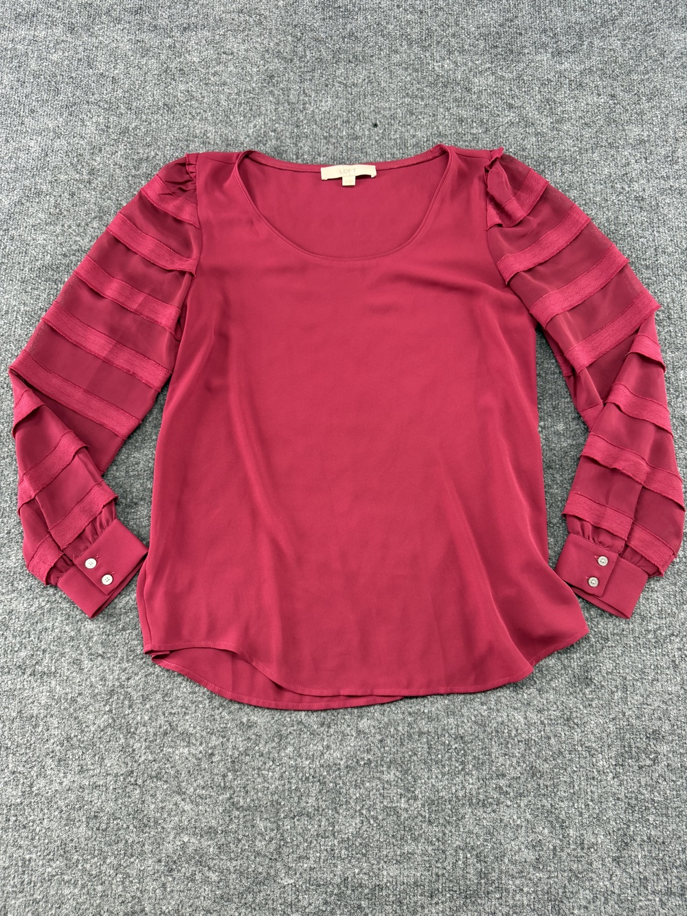 LOFT Blouse Womens XS Pink Sheer Tiered Sleeve Scoop Neck Long Sleeve Top
